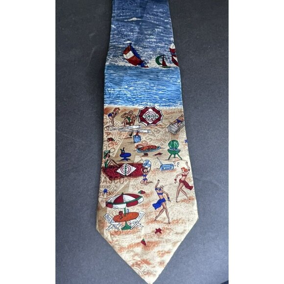 Tabasco Other - Tabasco Tie Sauce Seafood Dining Novelty Beach Print Silk Louisiana USA Necktie